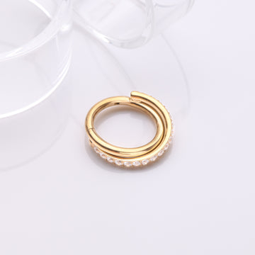 Detail View 1 of Pure24K Implant Grade Titanium Double Crossing Layer Sparkle Clicker Hoop Ring-Clear Gem